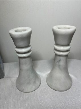 Vintage Marble Candlestick Pair - White Marble Home Accent or Gift. Gorgeous!
